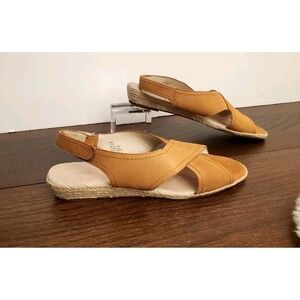 David Tate Moon Espadrille Slingback Leather Wedge Sandal Tan Nubuck Womens 13WW